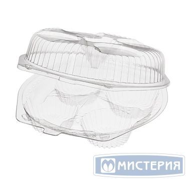 Упаковка прям. внеш. 241х227х82мм, внутр. 4 секции d-59 h-74мм на 4 пирожных, 0,4кг, прозрачная, ОПС