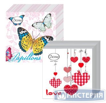 Салфетки 240х240 мм 1-сл., диз. в ассорт., разноцв., бум., 40 шт/упак "Desna Design" 32 упак/кор РОССИЯ