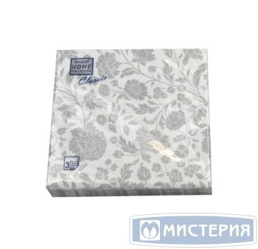 Салфетки 330х330 мм 3-сл., диз. "Анжелика.Серебро на белом", бело-сереб., бум., 20 шт/упак "Bouquet" 12 упак/кор РОССИЯ 37694