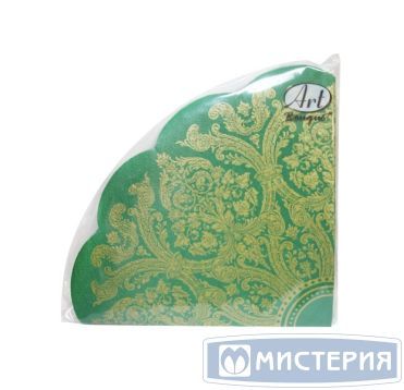 Салфетки d320 мм 3-сл., диз. "Золотой орнамент на зеленом", зелено-золот., бум., 12 шт/упак "Bouquet" 15 упак/кор РОССИЯ 42748