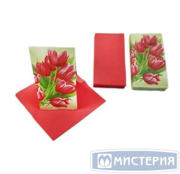 Салфетки 330х330 мм 2-сл., диз. "Тюльпаны на зеленом микс", разноцв., бум., 20 шт/упак "Bouquet" 15 упак/кор РОССИЯ 42456