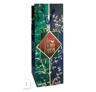 Пакет подарочный [135+115]х350 мм, р-р M с петлев. ручками, диз. "InVinoVeritas", бум. лам., 12 шт/упак 240 шт/кор КИТАЙ 04070578
