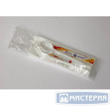 Комплект столовых приборов №8 [вил.+ нож 165 мм+ лож.чай. 125 мм: бел., ПС+ салф.+ з/ч.+ соль+ пер.+ сах.], 200 шт/кор 200 шт/упак РОССИЯ 501710