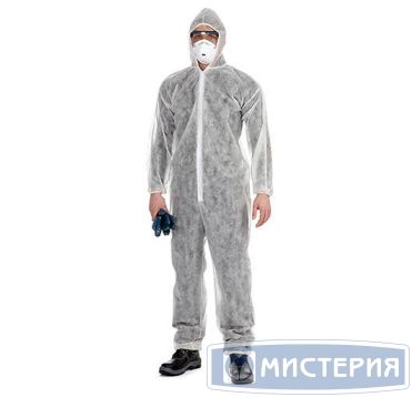 Комбинезон, М ( 48 - 50), молния, капюшон и рукава на резинке, белый