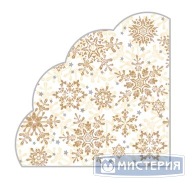 Салфетки d320 мм 3-сл., диз. "Золотые снежинки на бежевом", разноцв., бум., 12 шт/упак "Bouquet" 15 упак/кор РОССИЯ 57527