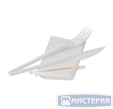 Комплект столовых приборов №4 [вил.+ нож: 165 мм, бел., ПС+ салф.+ з/ч.], 200 шт/кор 200 шт/упак РОССИЯ 501440, 501440/