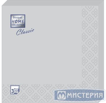 Салфетки 330х330 мм 3-сл., диз. "Silver", сереб., бум., 20 шт/упак "Bouquet" 12 упак/кор РОССИЯ 37020
