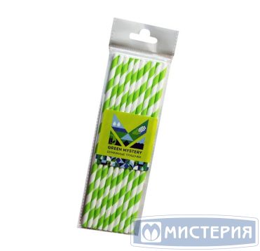 Трубочки для коктейлей 195 мм, d6 мм, диз. "Лиана", бело-зел., бум. прямые, 10 шт/упак "GREEN MYSTERY" 50 упак/кор КИТАЙ