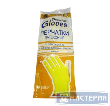 Перчатки латексные, р-р L, с хлопк. напылен., желт., 1 пар/упак "Lux" 144 пар/кор КИТАЙ 104-009