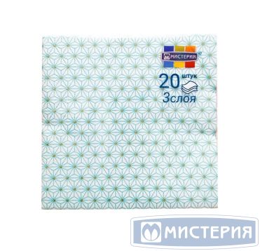 Салфетки 330х330 мм 3-сл., диз. "Звезды Тиффани", бирюз., бум., 20 шт/упак "МИСТЕРИЯ" 12 упак/кор РОССИЯ 37861