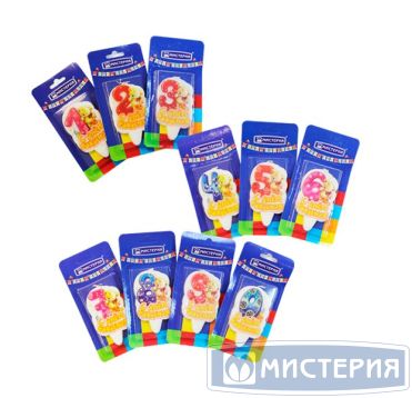 Свеча для торта диз. "Мишка. Цифры", цвет в ассорт., 1 шт/упак "МИСТЕРИЯ" 30 шт/кор РОССИЯ