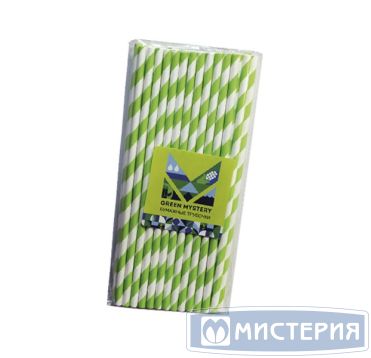 Трубочки для коктейлей 195 мм, d6 мм, диз. "Лиана", бело-зел., бум. прямые, 50 шт/упак "GREEN MYSTERY" 50 упак/кор КИТАЙ