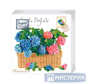 Салфетки 240х240 мм 3-сл., диз. "Гортензия", разноцв., бум., 25 шт/упак "Bouquet" 15 упак/кор РОССИЯ 37095