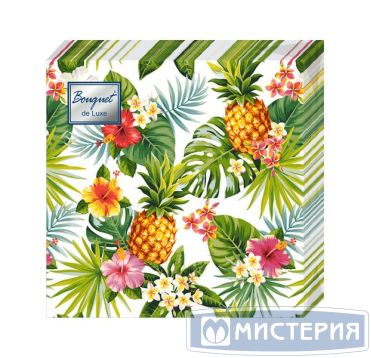 Салфетки 240х240 мм 3-сл., диз. "Тропики", разноцв., бум., 25 шт/упак "Bouquet" 15 упак/кор РОССИЯ 37216