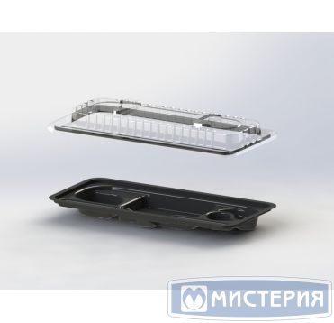 Контейнер для суши "Витрина" 4-секц. 292х138х43 мм, без крышки, черн., ПС, 400 шт/кор "Kado-Prim" 400 шт/упак РОССИЯ КД-001 Д