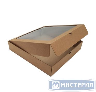 Коробка для пиццы 300х300х60 мм, крафт, микрогофрокарт.Т-22 Е, 50 шт/кор 50 шт/упак РОССИЯ Г04093 с окном
