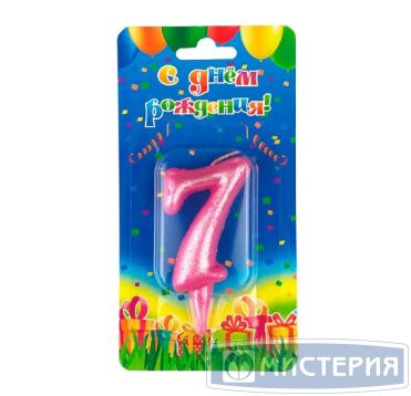 Свеча для торта 80х40 мм, диз. "Овал. Цифра 7", роз., 1 шт/упак 30 шт/кор РОССИЯ 1435