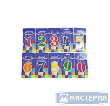 Свеча для торта диз. "Волна. Цифра 9", разноцв., 1 шт/упак "МИСТЕРИЯ" 100 шт/кор РОССИЯ