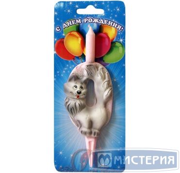 Свеча для торта диз. "Котик.Цифра 0", разноцв., 1 шт/упак 30 шт/кор РОССИЯ 3041