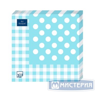 Салфетки 330х330 мм 3-сл., диз. "Горошек голубой", бело-голуб., бум., 20 шт/упак "Bouquet" 12 упак/кор РОССИЯ 57284