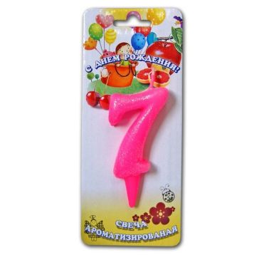 Свеча для торта h35 мм, диз. "Мармеладки. Цифра 7", роз., 1 шт/упак 30 шт/кор РОССИЯ 2997