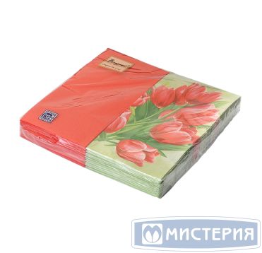 Салфетки 330х330 мм 2-сл., диз. "Тюльпаны на зеленом микс", разноцв., бум., 20 шт/упак "Bouquet" 15 упак/кор РОССИЯ 42456