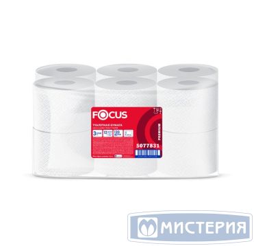 Бумага туалетная для диспенсеров 3-сл. "Focus" Jumbo Premium, бел., 120 м 1 рул/упак 12 рул/кор РОССИЯ 5077831